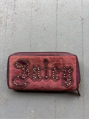 Vintage Y2K Juicy Couture Spell out Red Velour Full Zip Charge it Wallet